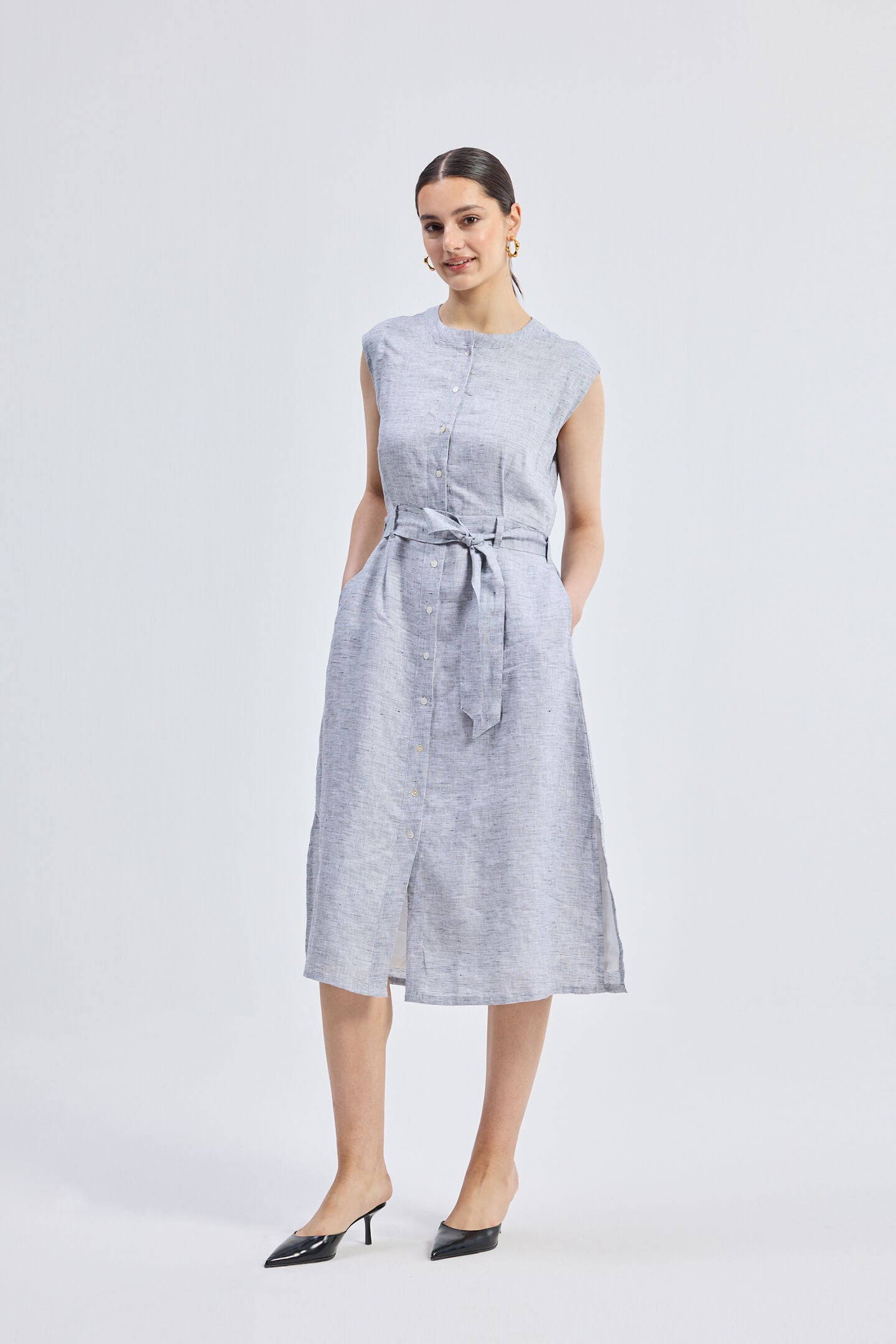 Back Cut Out Linen Dress-0