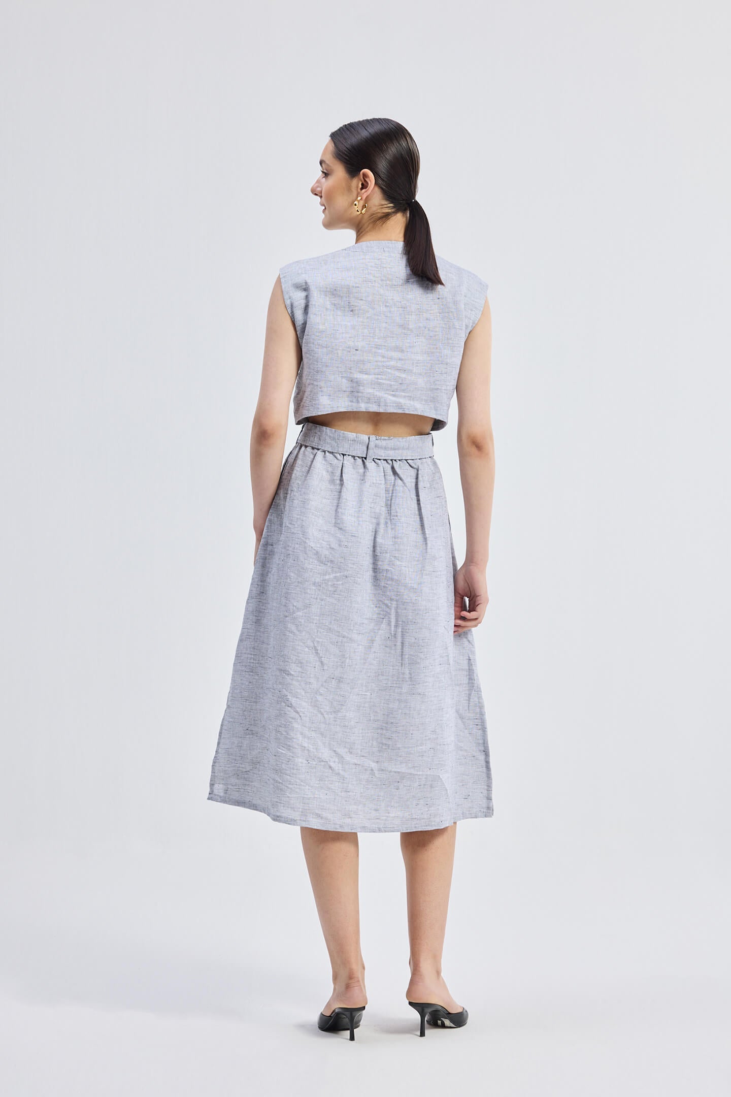 Back Cut Out Linen Dress-1