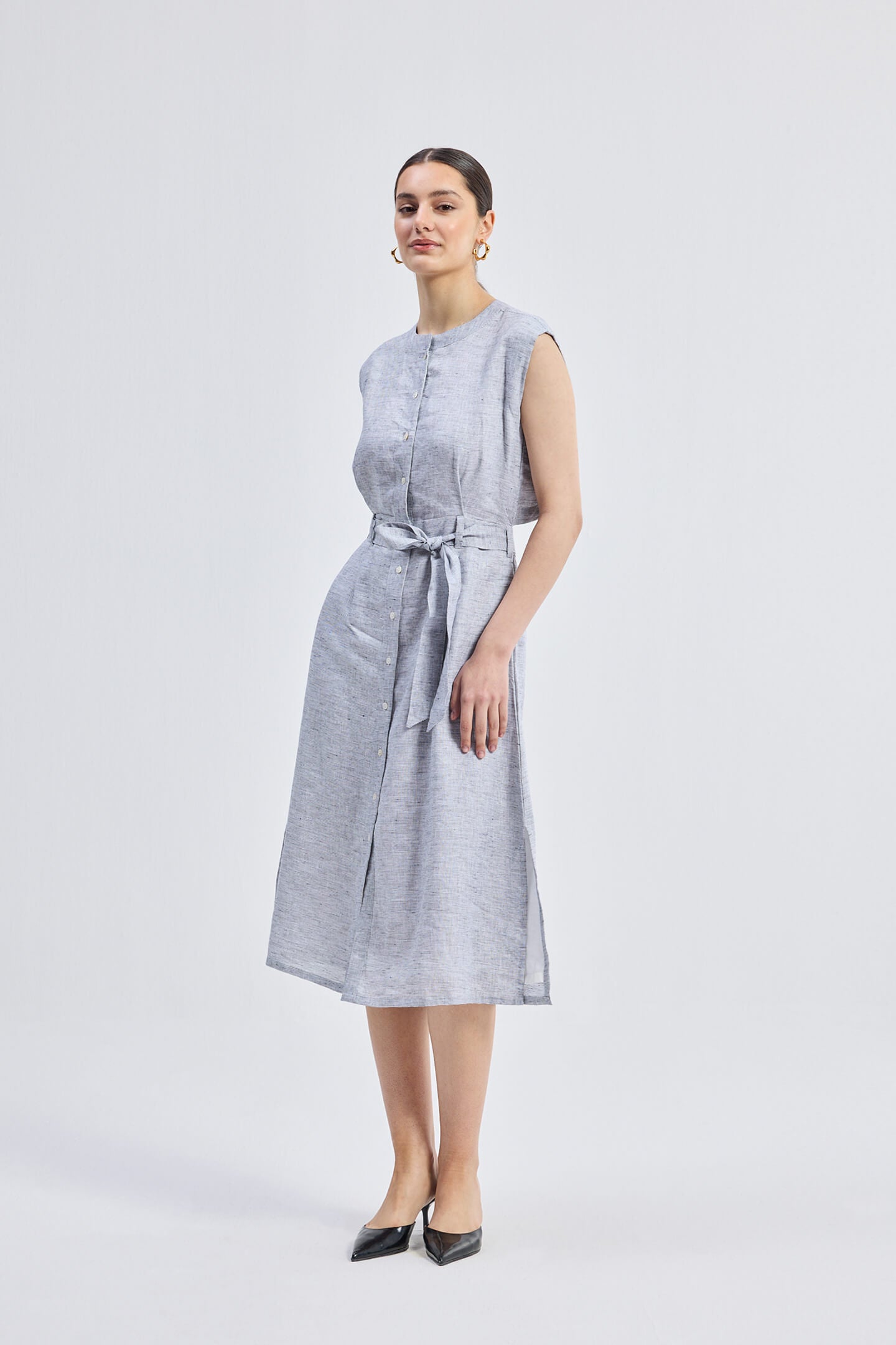 Back Cut Out Linen Dress-2