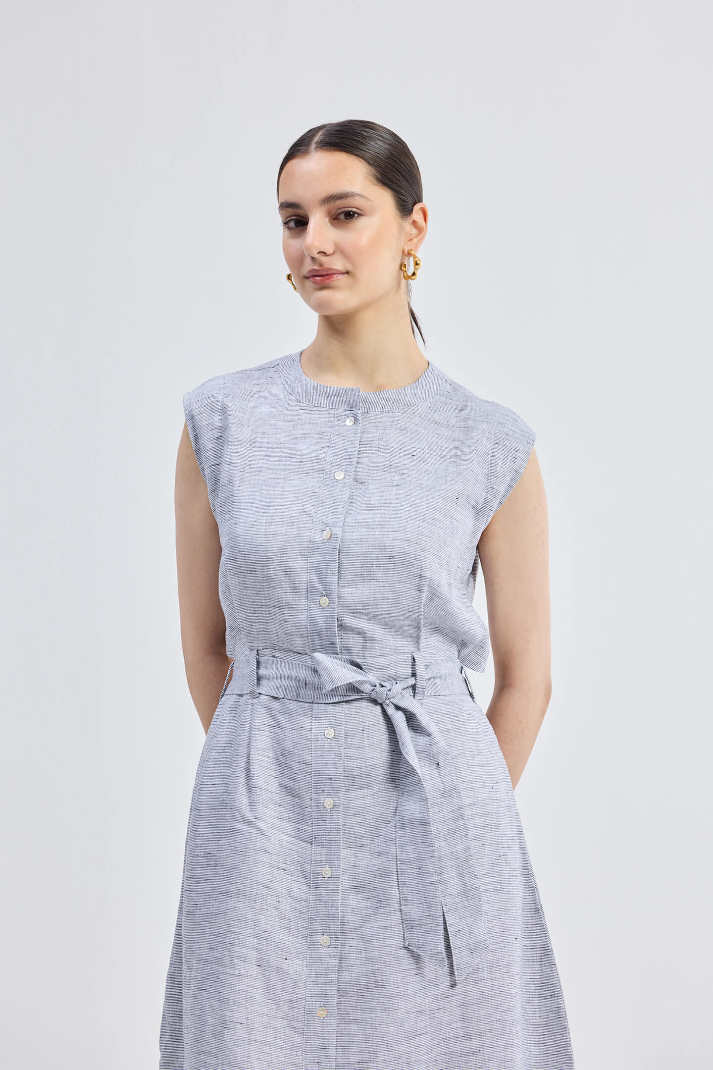 Back Cut Out Linen Dress-4
