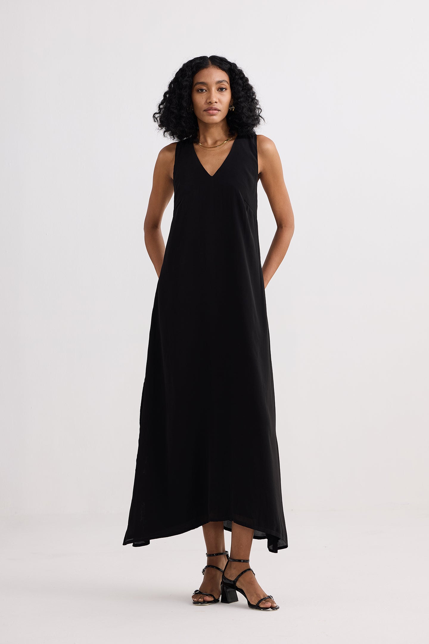 Crossed in Chic Sleeveless Maxi Dress in Black-0